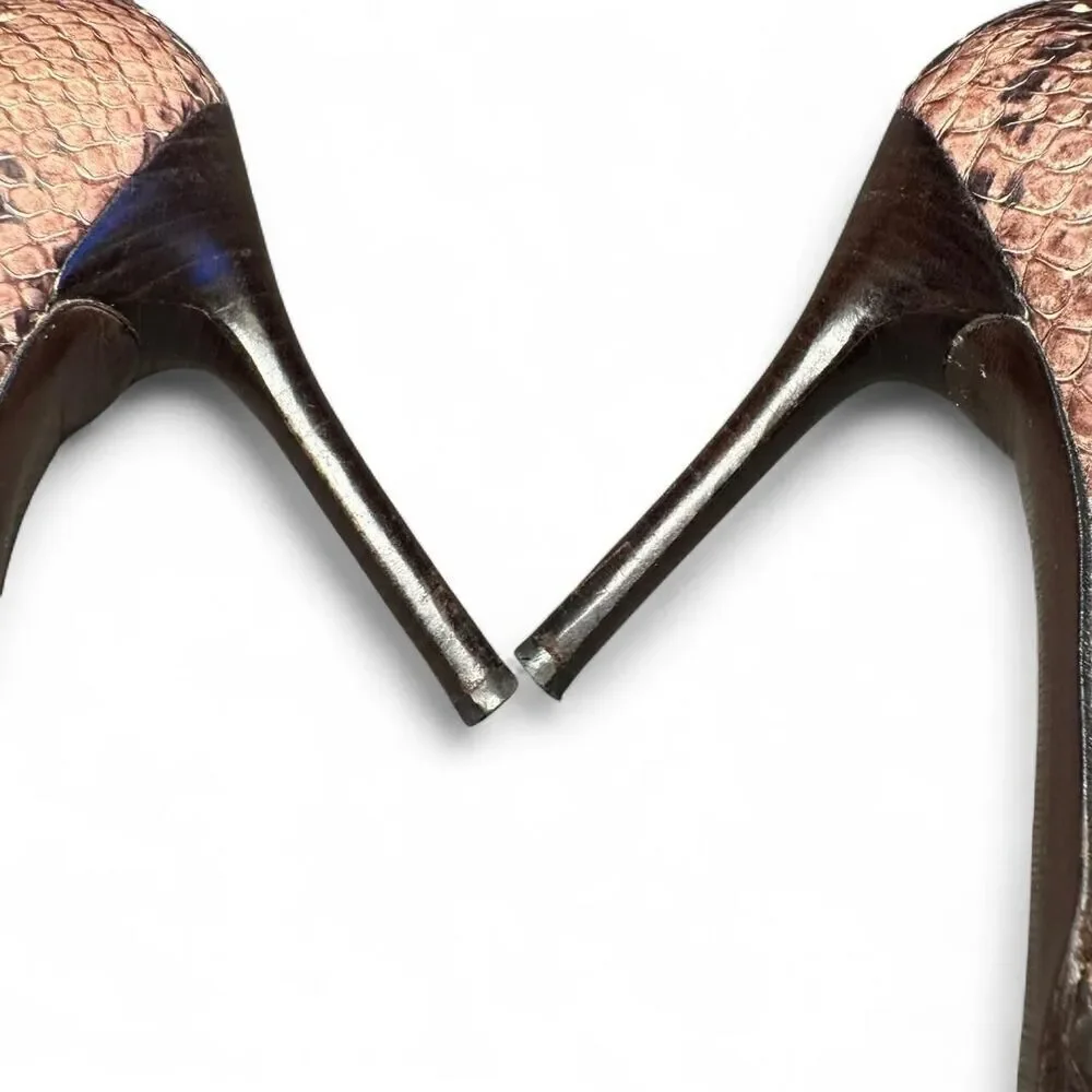 Stuart Weitzman Women’s Size 10M Snakeskin Leather Stiletto Heels Pumps Brown